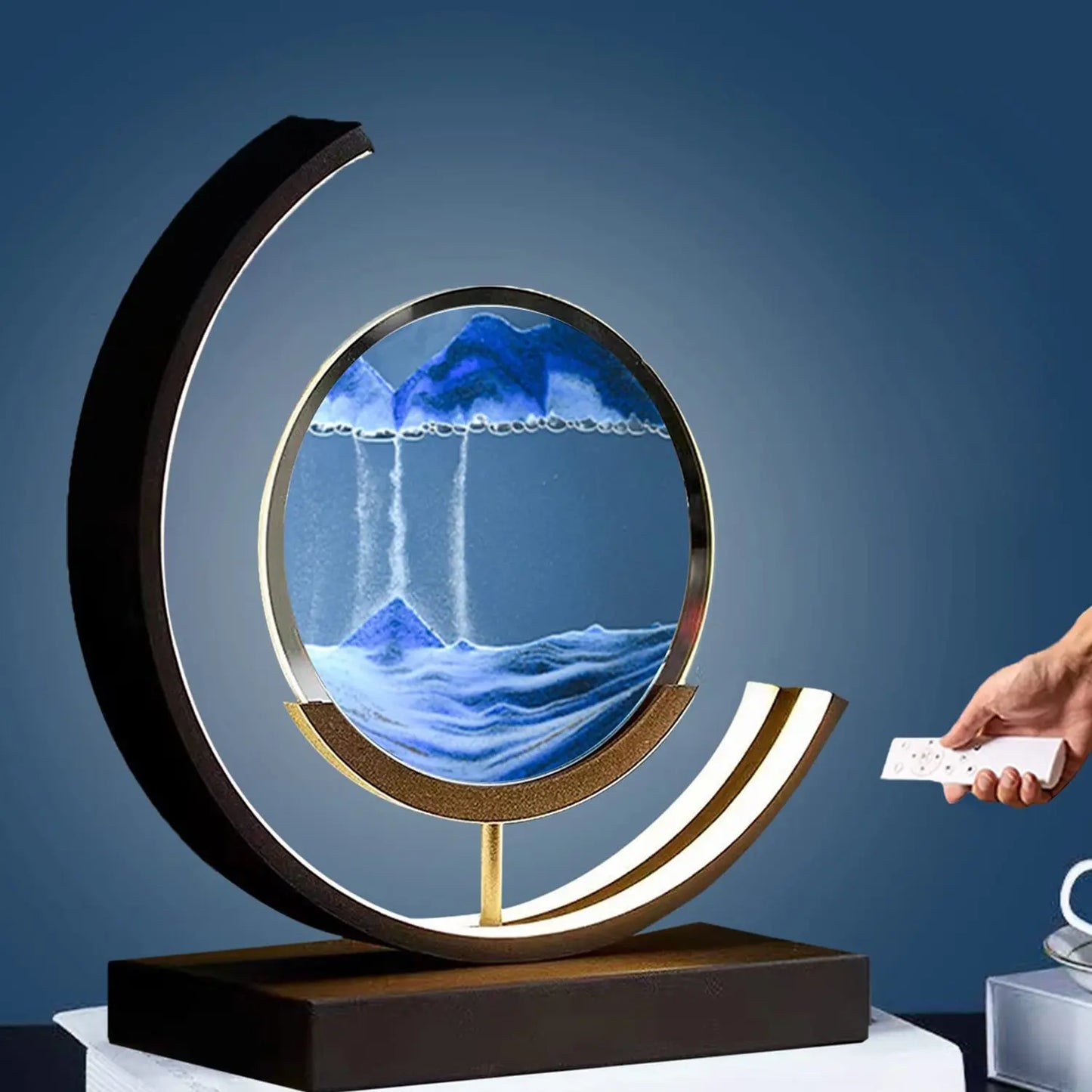 Moving Sand Art Lamp, 3d Sand Art Picture Deep Sandscape in Motion Display Flowing Quicksand Hourglass Led Table Lamp