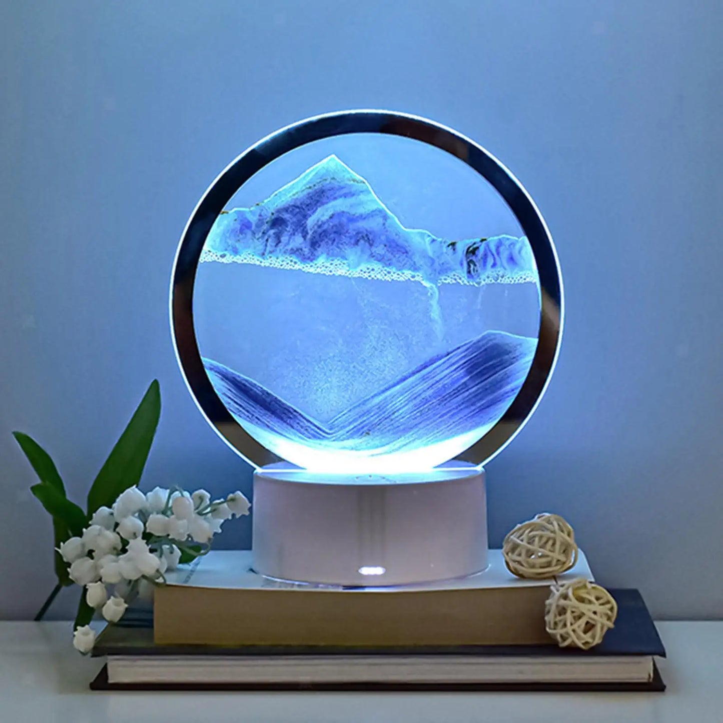 Magic Sandscape Crafts 3d LED Moving Quick Sand Lamp Art Picture Round Glass Table Lamp Night Light Holiday Battery Operated