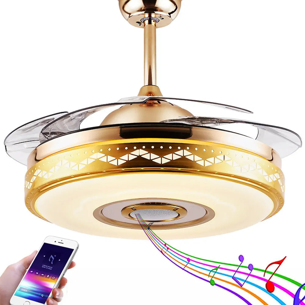 European Remote Audio Switch LED Can Play Music Light Ceiling Invisible Fan Lighting 42 Inch Blades Chandelier Designer Light