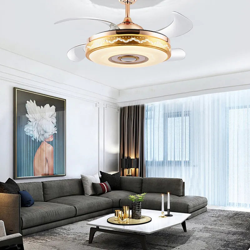 European Remote Audio Switch LED Can Play Music Light Ceiling Invisible Fan Lighting 42 Inch Blades Chandelier Designer Light