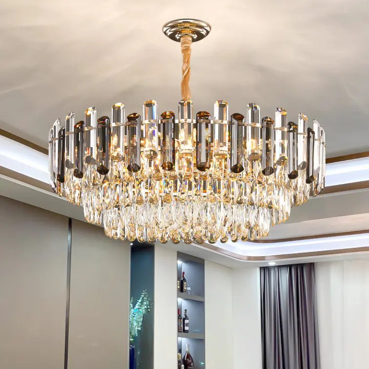 Modern Indoor Hotel Golden Iron Crystal Ceiling Chandelier Hanging Home Decor Lustre Luxury Pendant Lamp Light