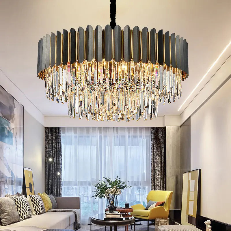 Modern Indoor Hotel Golden Iron Crystal Ceiling Chandelier Hanging Home Decor Lustre Luxury Pendant Lamp Light