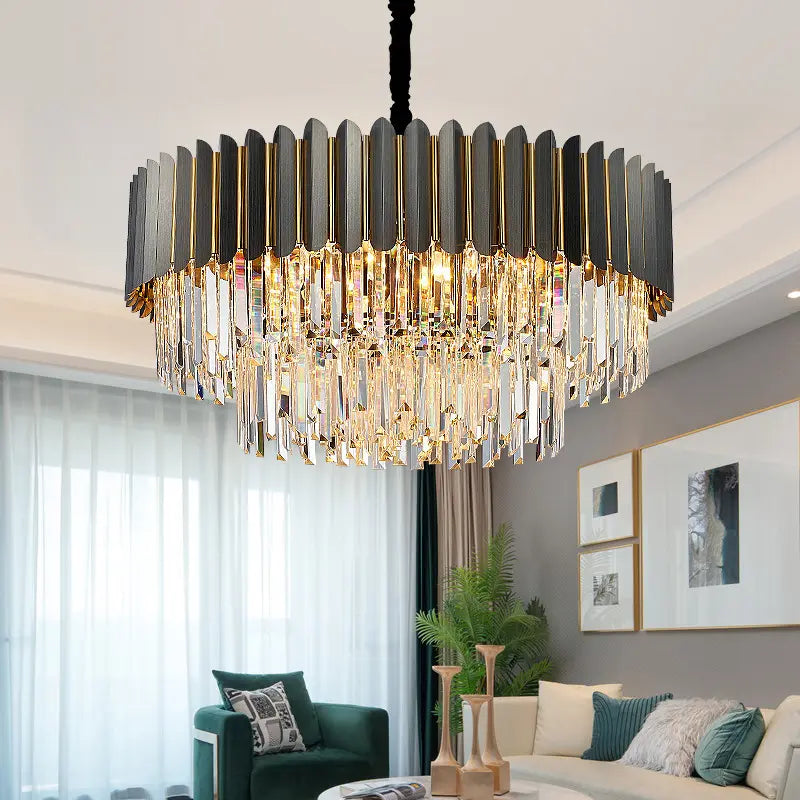 Modern Indoor Hotel Golden Iron Crystal Ceiling Chandelier Hanging Home Decor Lustre Luxury Pendant Lamp Light