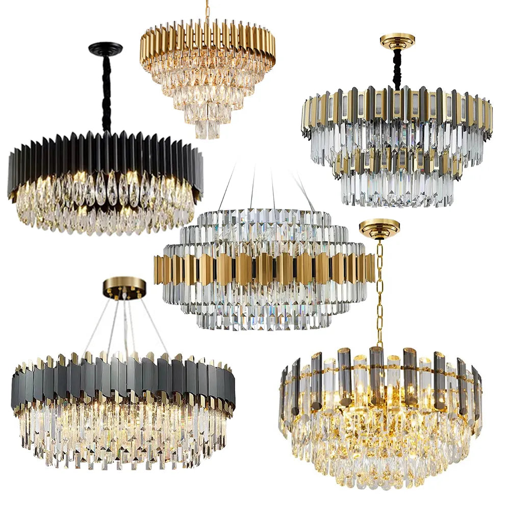 Modern Indoor Hotel Golden Iron Crystal Ceiling Chandelier Hanging Home Decor Lustre Luxury Pendant Lamp Light