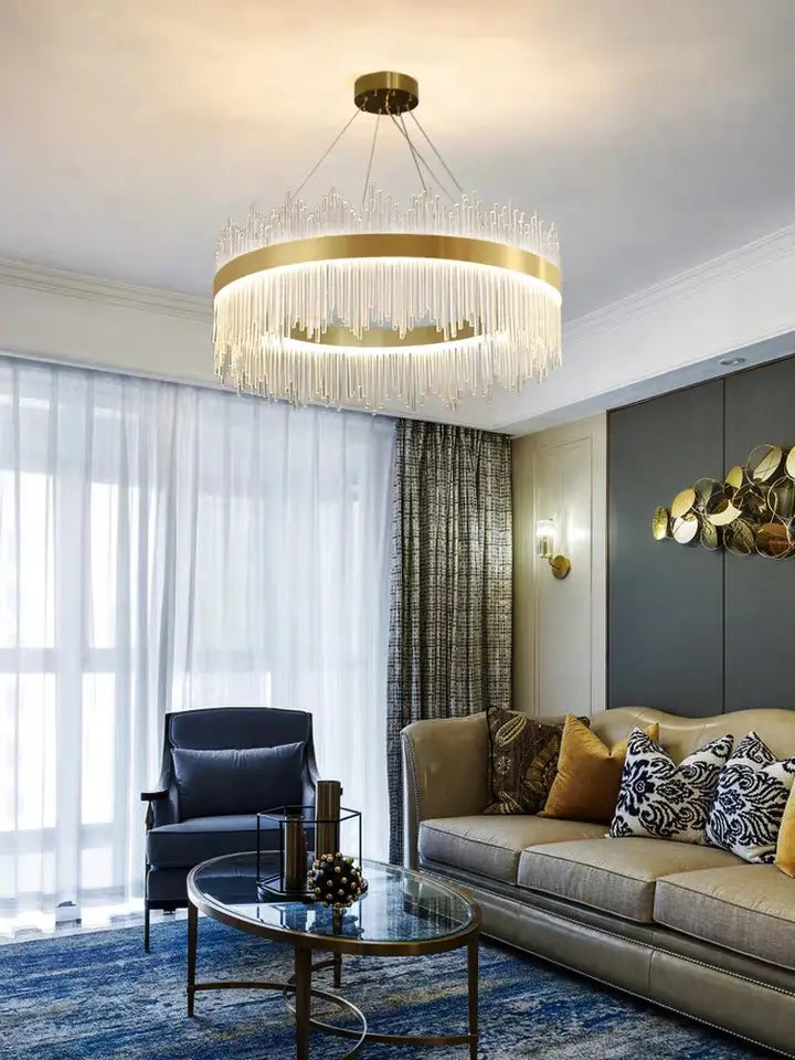 Modern Hotel Crystal Light K9 Chandeliers Luxury Villa Glass Pendant Lamp Round LED for Restaurant Living Room