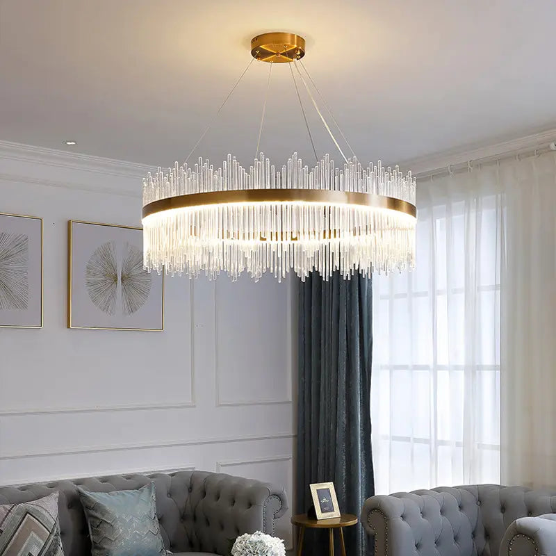 Modern Hotel Crystal Light K9 Chandeliers Luxury Villa Glass Pendant Lamp Round LED for Restaurant Living Room