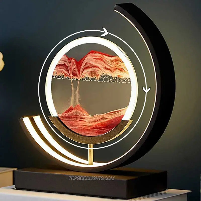 3d Flowing Light Dimmable Led Painting Deskmoving Quick Sand Lamp Led Table Lamp Art Picture Round Glass Table for Bedroom