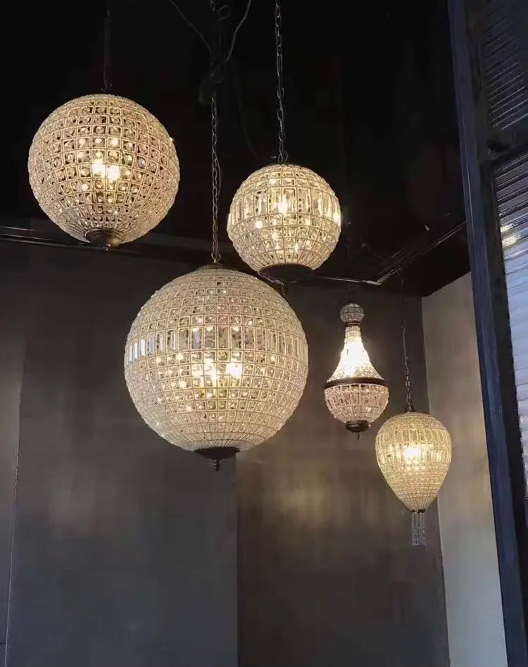Luxury Egg Shaped Chandelier Crystals Lighting Spanish Style Traditional Vintage Bronze Globe French Pendant Lights Chandelier