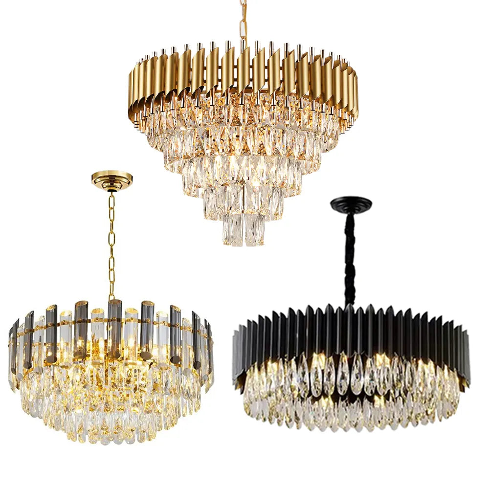 Factory Suppliers Black Gold LED Hanging Lamp Round Indoor Luxury Pendant Light Home Nordic Art Decorative Crystal Chandelier