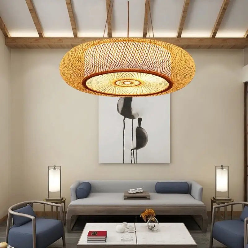 Chinese Rattan Handcraft Designer Home Handmade Luminaria Bambu Bamboo Lamp Shade Rattan Pendant Light for Bedroom