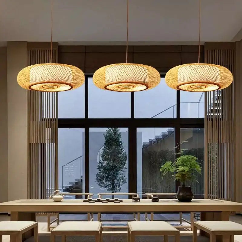 Chinese Rattan Handcraft Designer Home Handmade Luminaria Bambu Bamboo Lamp Shade Rattan Pendant Light for Bedroom
