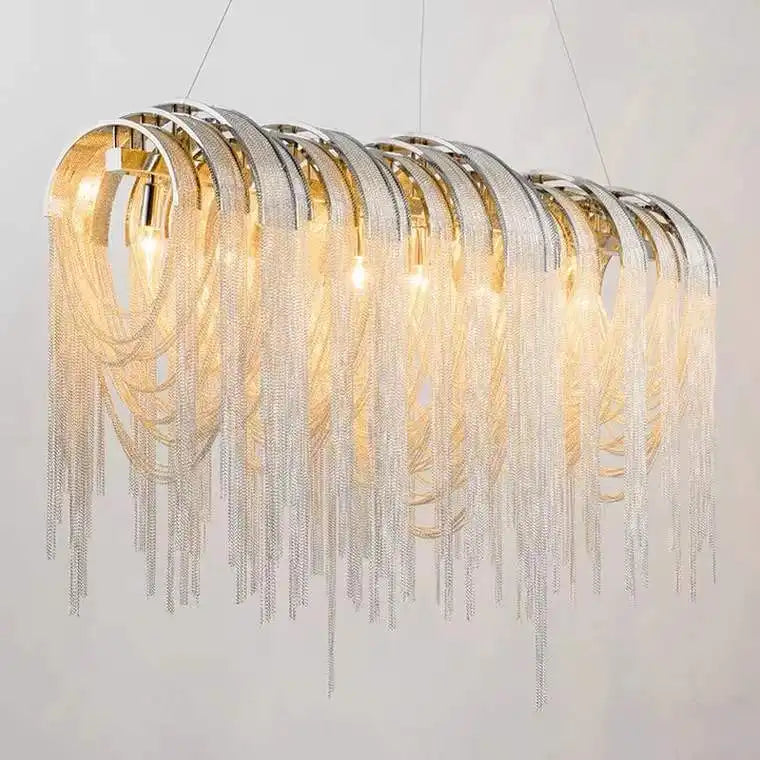 Luxury Postmodern Tassel Chain Chandelier Metal Artistic Home Decoration Pendant Lamp Light for Living Room Dining Room
