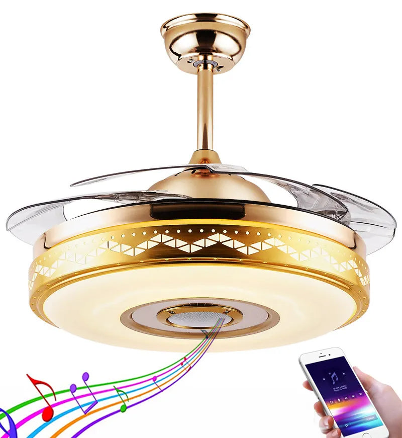 Remote Audio Switch LED Light Crystal Romantic Ceiling Invisible Fan Lighting 42'' Blades Fan Chandelier Bedroom Dining Room