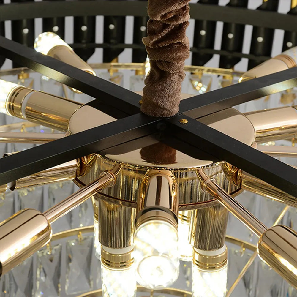 Nordic Modern Light Luxury Crystal Chandelier Hotel Living Room Restaurant Black Copper Round Lamp Holder Led Modern Chandelier