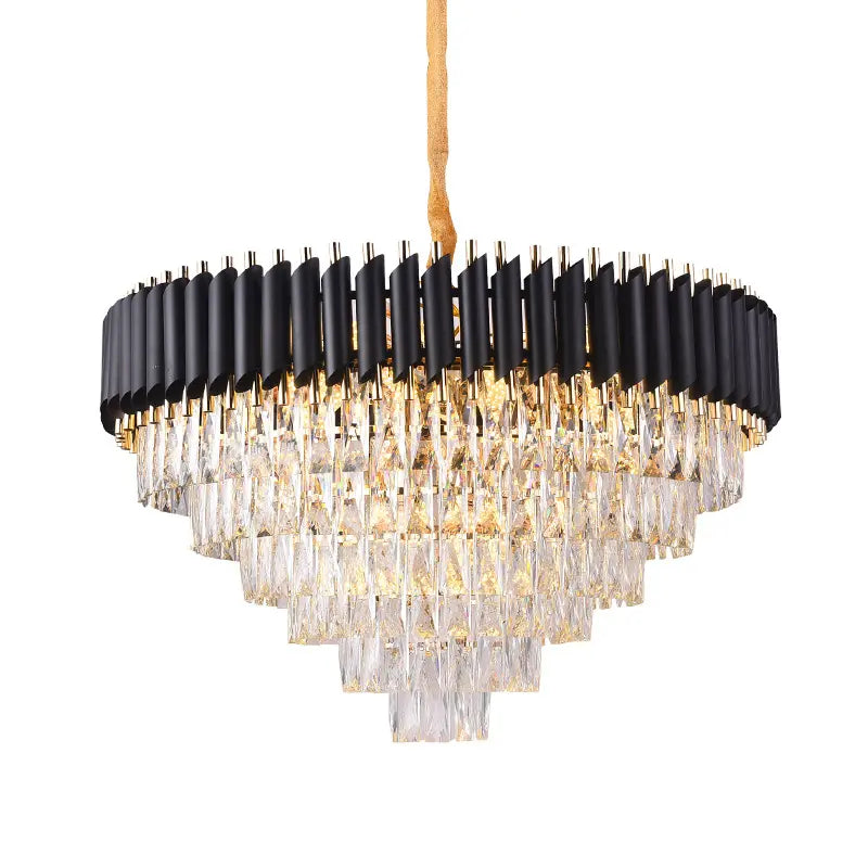 Nordic Modern Light Luxury Crystal Chandelier Hotel Living Room Restaurant Black Copper Round Lamp Holder Led Modern Chandelier