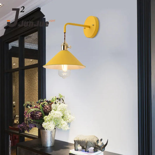 Wholesale Colored Lamp Shades for Hall Industrial Style Home Silver Wall Indoor Light Fixture E27 Metal Shade Wall Lamp Modern