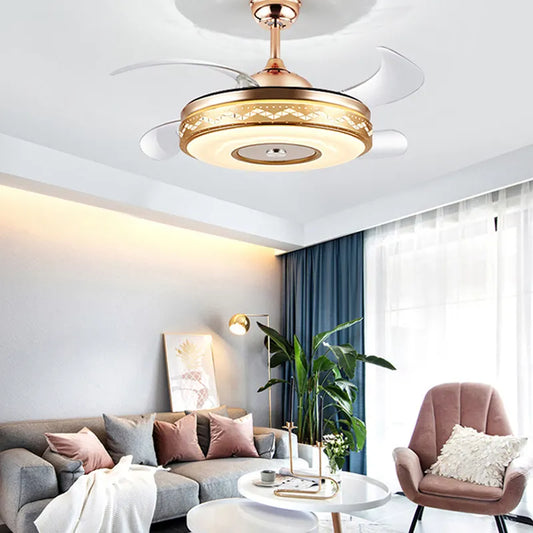 European Remote Audio Switch LED Can Play Music Light Ceiling Invisible Fan Lighting 42 Inch Blades Chandelier Designer Light