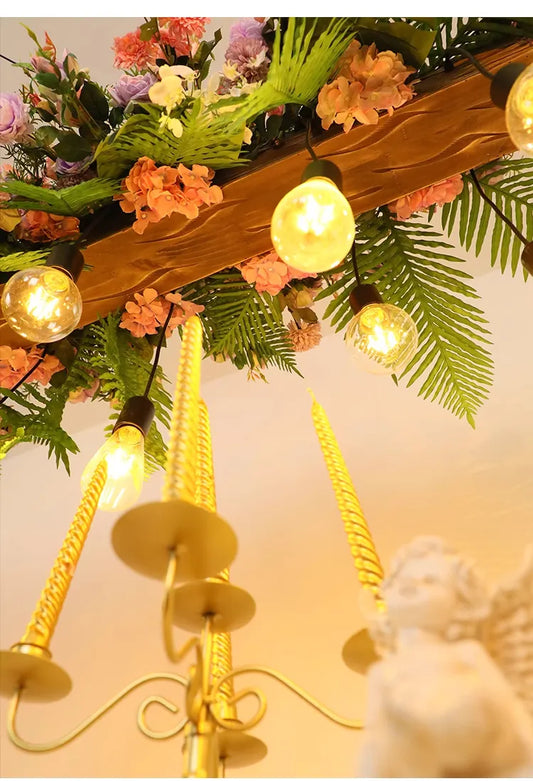 Led Floral Chandelier Industrial Art Chandelier American Retro Industrial Style Creative Hotel Chandelier Bar Art Green Plants