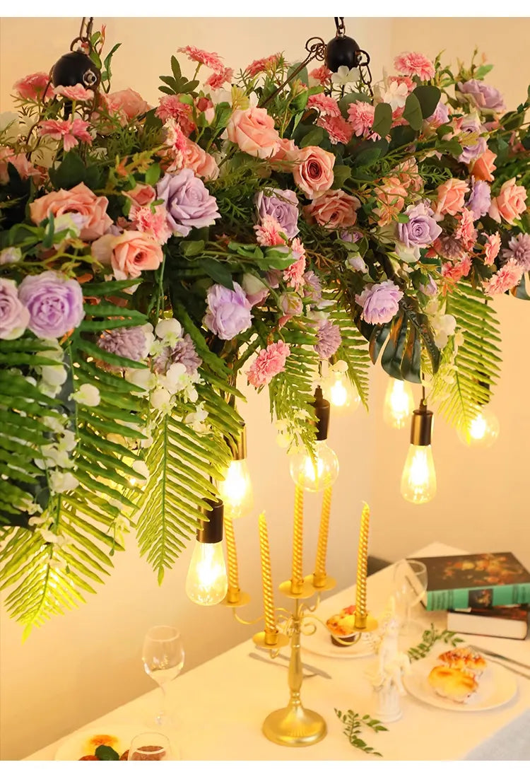 Led Floral Chandelier Industrial Art Chandelier American Retro Industrial Style Creative Hotel Chandelier Bar Art Green Plants