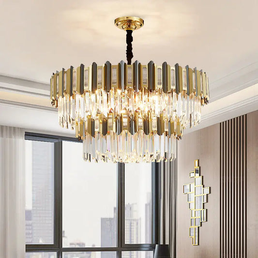 Modern Indoor Hotel Golden Iron Crystal Ceiling Chandelier Hanging Home Decor Lustre Luxury Pendant Lamp Light