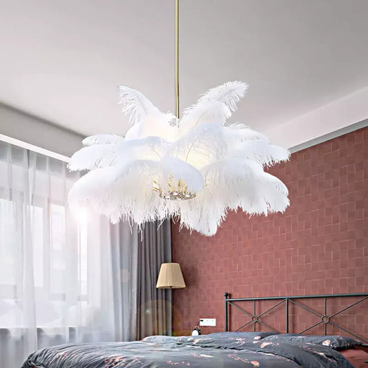 Modern Indoors Led Light Creative Pendant Luxury Feather Chandelier for Restaurant Living Room Modern Dining Room