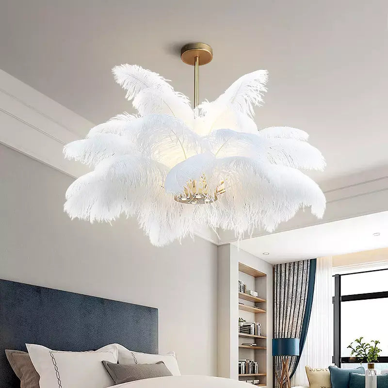 Modern Indoors Led Light Creative Pendant Luxury Feather Chandelier for Restaurant Living Room Modern Dining Room