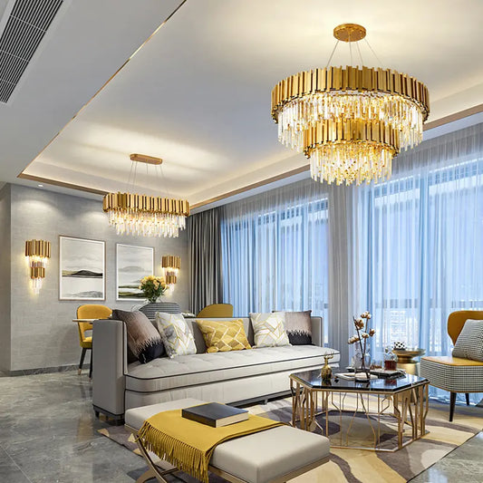 Modern Hotel Lobby Luxury Crystal Hanging Light Crystal Chandelier Lighting Big Golden Decorative European Vintage Luxury Lamp