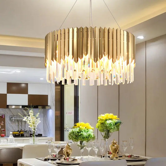 Indoor Lighting Home Decorative Gold Luxury Post-modern Chandeliers Round Crystal Pendant Guzhen Led Hanging Lights