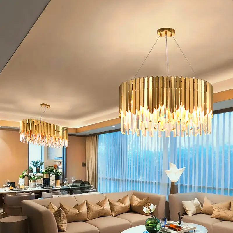 Indoor Lighting Home Decorative Gold Luxury Post-modern Chandeliers Round Crystal Pendant Guzhen Led Hanging Lights