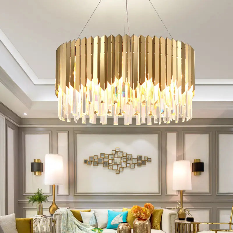Indoor Lighting Home Decorative Gold Luxury Post-modern Chandeliers Round Crystal Pendant Guzhen Led Hanging Lights