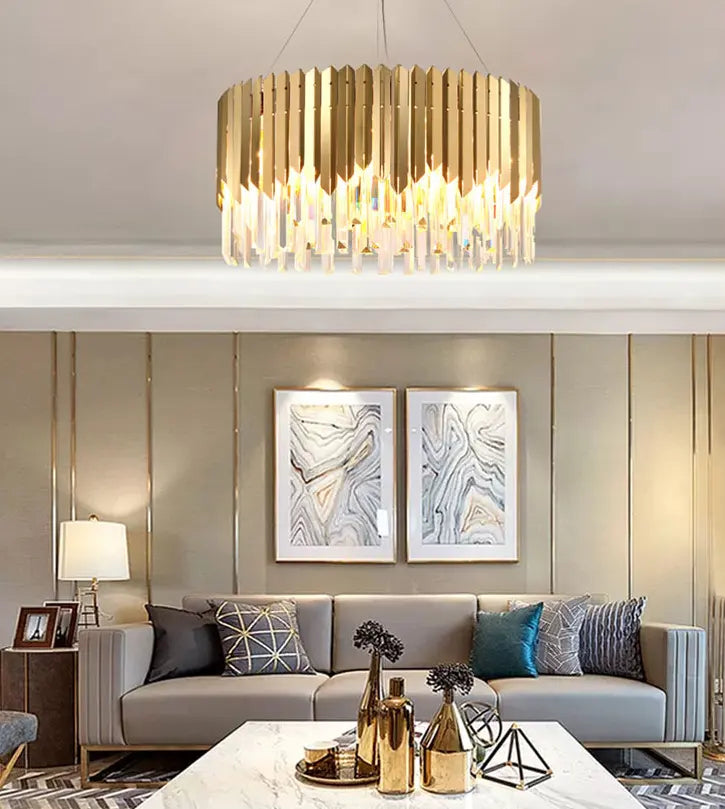 Indoor Lighting Home Decorative Gold Luxury Post-modern Chandeliers Round Crystal Pendant Guzhen Led Hanging Lights