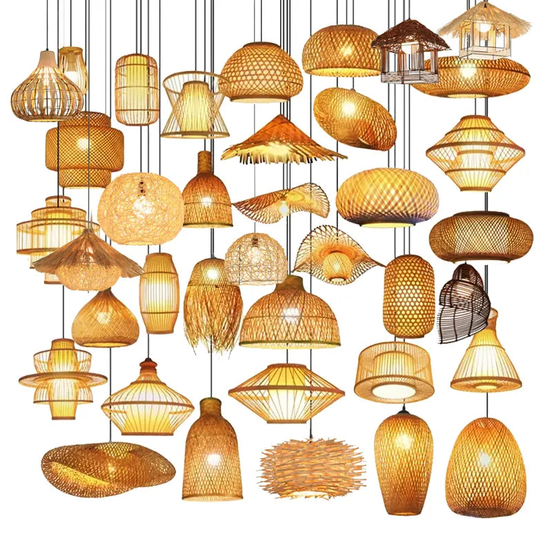 Handmade Round House Straw Bamboo Weaving Chandelier Creative Pastoral Retro Balcony Restaurant Pendant Lamps Rattan Lighting