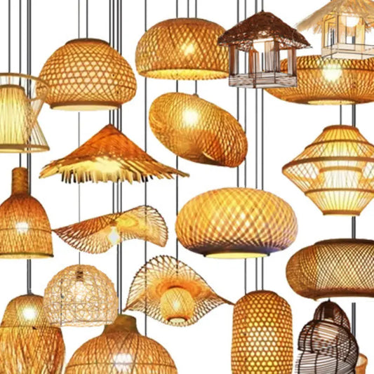 Chinese Rattan Handcraft Designer Home Handmade Luminaria Bambu Bamboo Lamp Shade Rattan Pendant Light for Bedroom