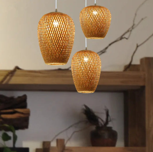 Modern Ceiling Light Handmade Bamboo Craft Light Round Rattan Lampshade Decorative for Restaurant