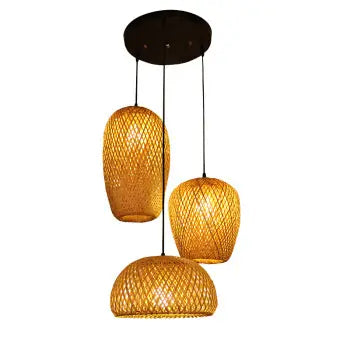 Modern Ceiling Light Handmade Bamboo Craft Light Round Rattan Lampshade Decorative for Restaurant
