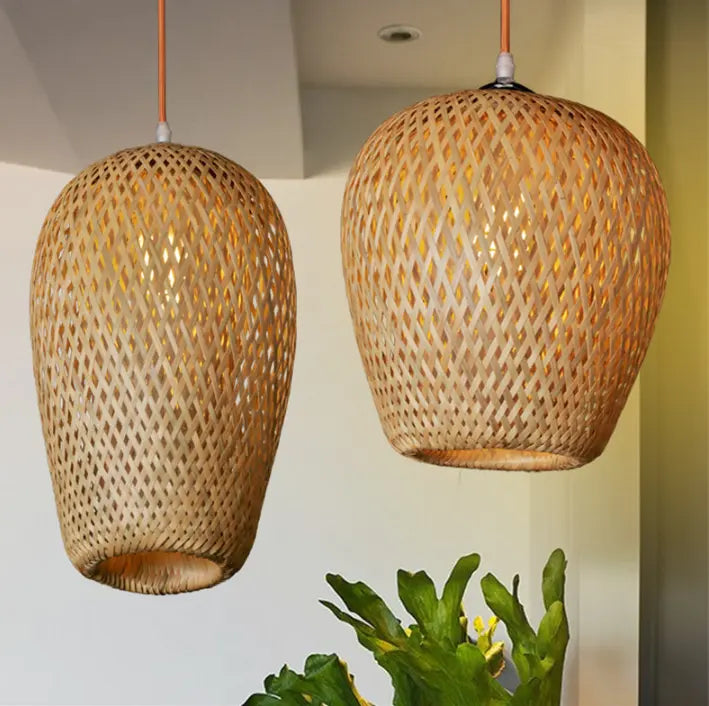 Modern Ceiling Light Handmade Bamboo Craft Light Round Rattan Lampshade Decorative for Restaurant