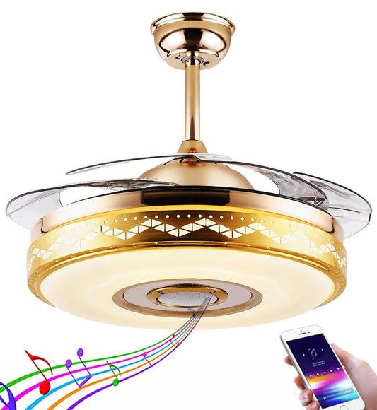 Remote Audio Switch LED Light Crystal Romantic Ceiling Invisible Fan Lighting 42'' Blades Fan Chandelier Bedroom Dining Room