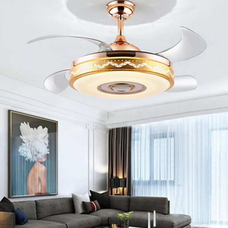 Remote Audio Switch LED Light Crystal Romantic Ceiling Invisible Fan Lighting 42'' Blades Fan Chandelier Bedroom Dining Room